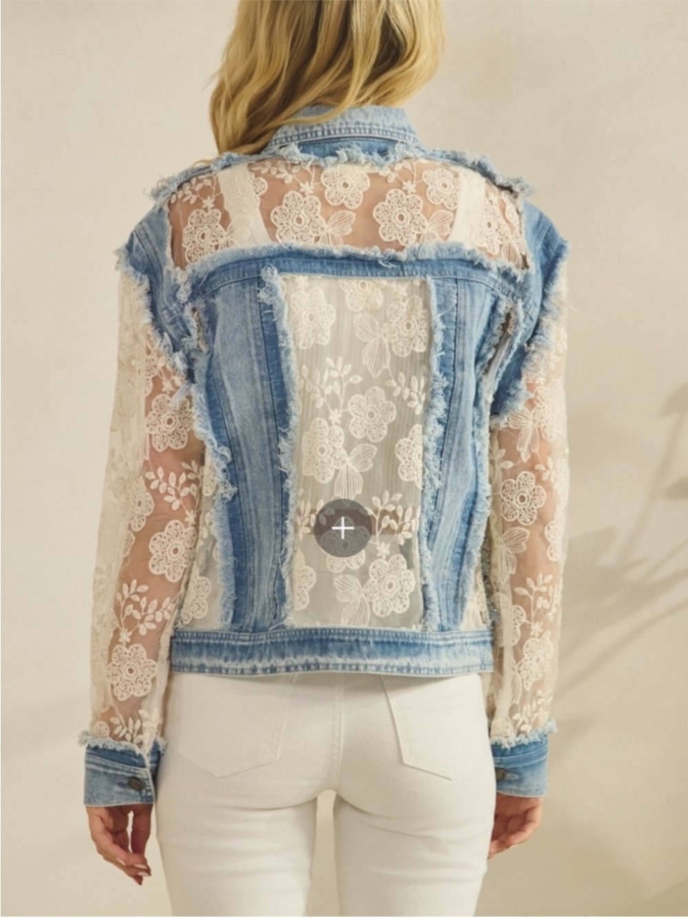NWT Western Floral Lace Semi Sheer Button Down Frayed
Jacket